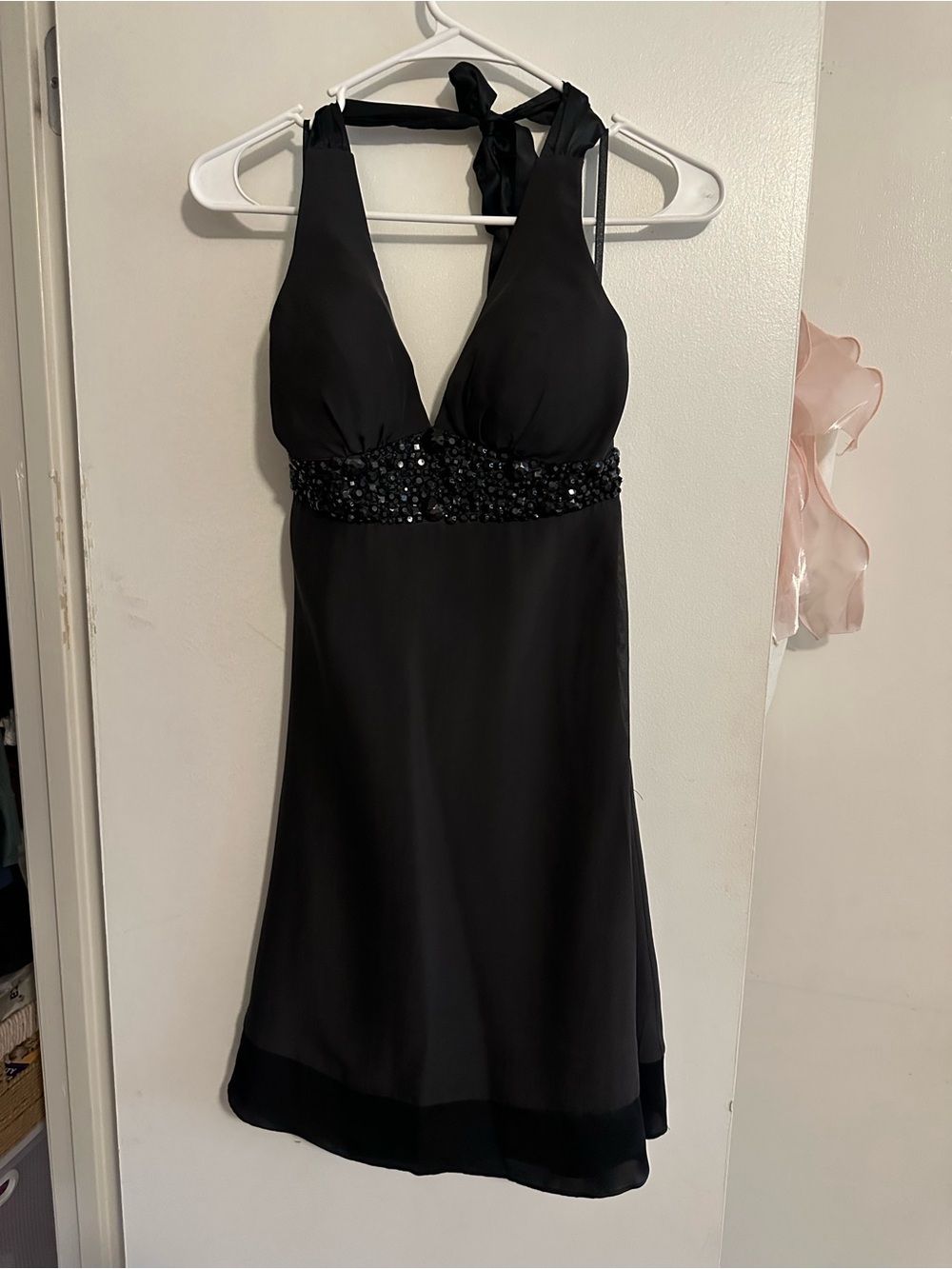 Y2K White House Black Market Black Embellished Halter Dress | Size 0